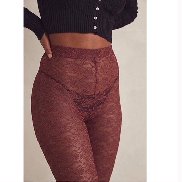Free People Intimately Lacey Daze Floral Lace Footless Leggings Tights NWT S - Picture 2 of 11